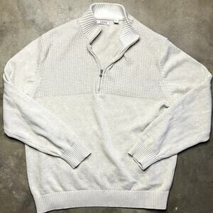 IZOD Quarter Zip Pullover Sweater Men's Cream L 100% Cotton